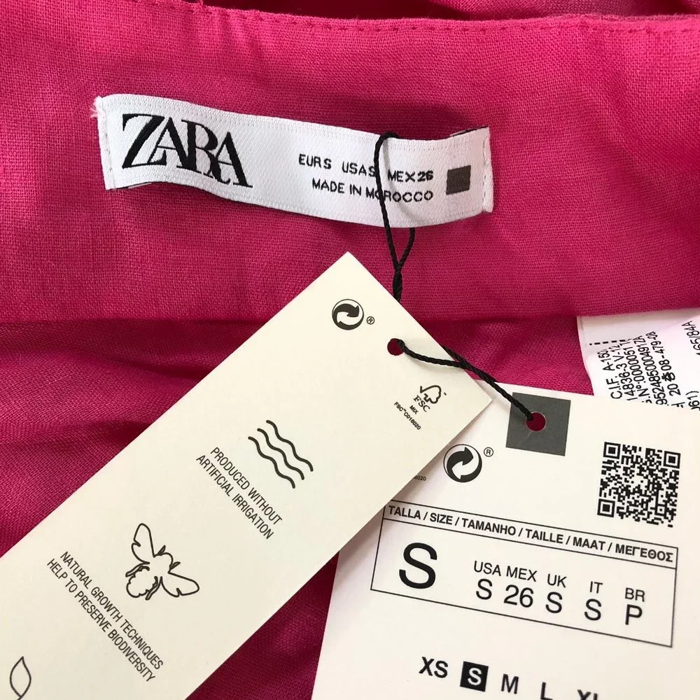 NWT Zara bright pink draped beaded linen blend ruched cutout dress - Picture 8 of 8